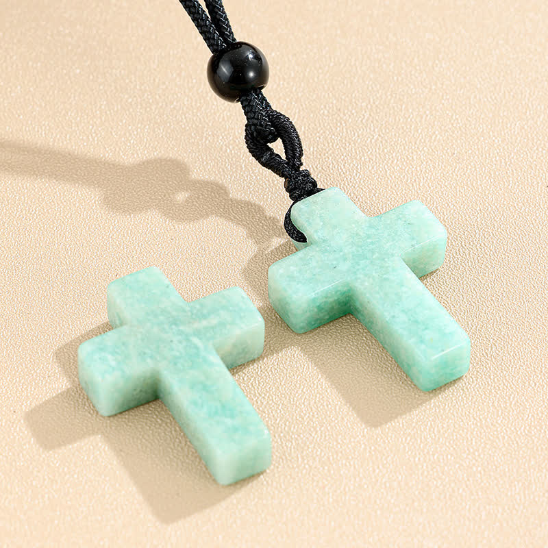 Christianartworkshop Versatile Natural Stone Cross Knot Necklace: Charm of Everlasting Divine Favor - Amazonite - image 5