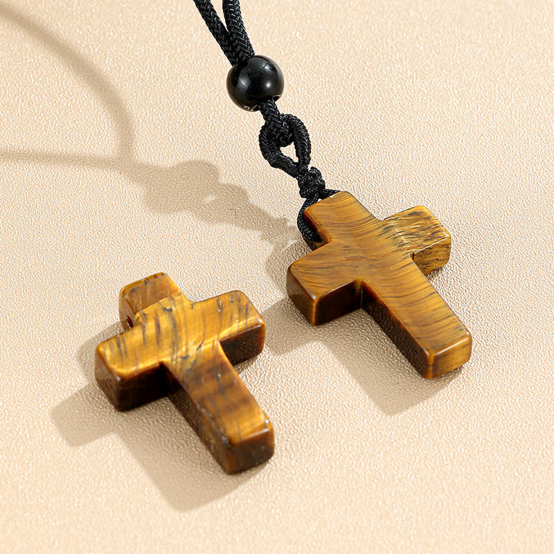 Christianartworkshop Versatile Natural Stone Cross Knot Necklace: Charm of Everlasting Divine Favor - Tiger's Eye - image 0