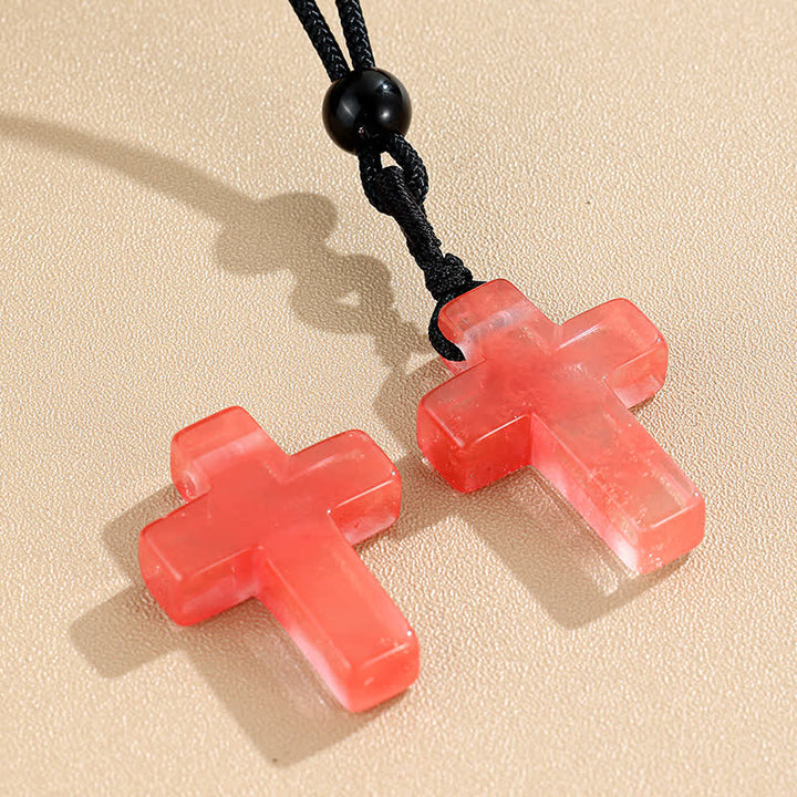 Christianartworkshop Versatile Natural Stone Cross Knot Necklace: Charm of Everlasting Divine Favor - Watermelon Red Stone - image 4