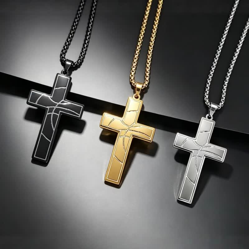 Christianartworkshop Modern Engraved Stainless Steel Cross Necklace: Bearer of Quiet Heavenly Comfort - image 0