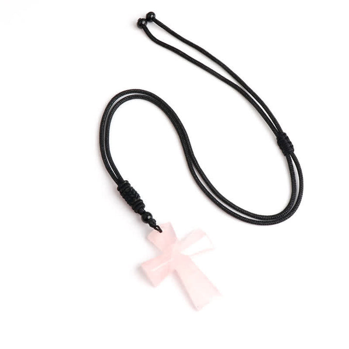 Christianartworkshop Polished Crystal Cross Knot Cord Necklace: Bearer of Gentle Heavenly Comfort - Rose Quartz - image 7
