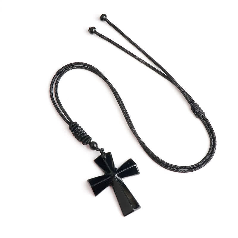 Christianartworkshop Polished Crystal Cross Knot Cord Necklace: Bearer of Gentle Heavenly Comfort - Obsidian - image 8