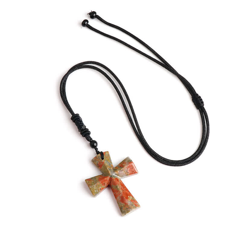 Christianartworkshop Polished Crystal Cross Knot Cord Necklace: Bearer of Gentle Heavenly Comfort - Unakite - image 4