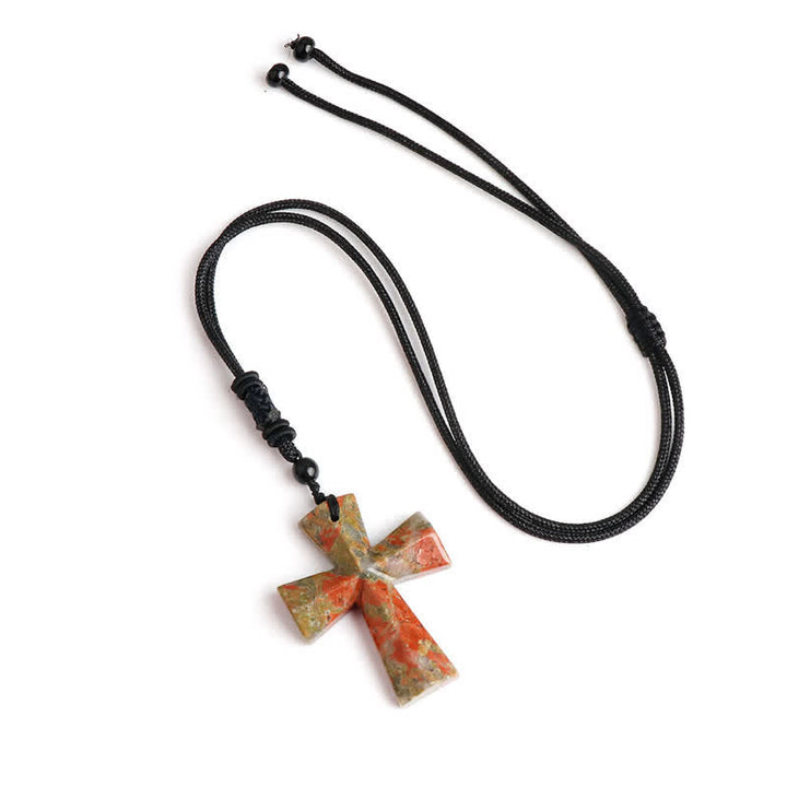 Christianartworkshop Polished Crystal Cross Knot Cord Necklace: Bearer of Gentle Heavenly Comfort - Unakite - image 4