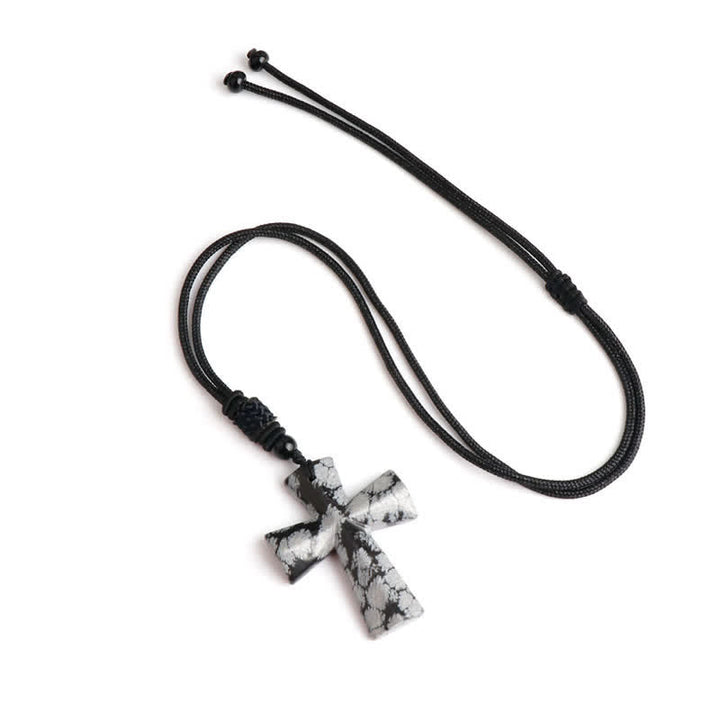 Christianartworkshop Polished Crystal Cross Knot Cord Necklace: Bearer of Gentle Heavenly Comfort - Snowflake Stone - image 19