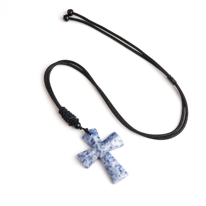 Christianartworkshop Polished Crystal Cross Knot Cord Necklace: Bearer of Gentle Heavenly Comfort - Blue Dot Stone - image 20