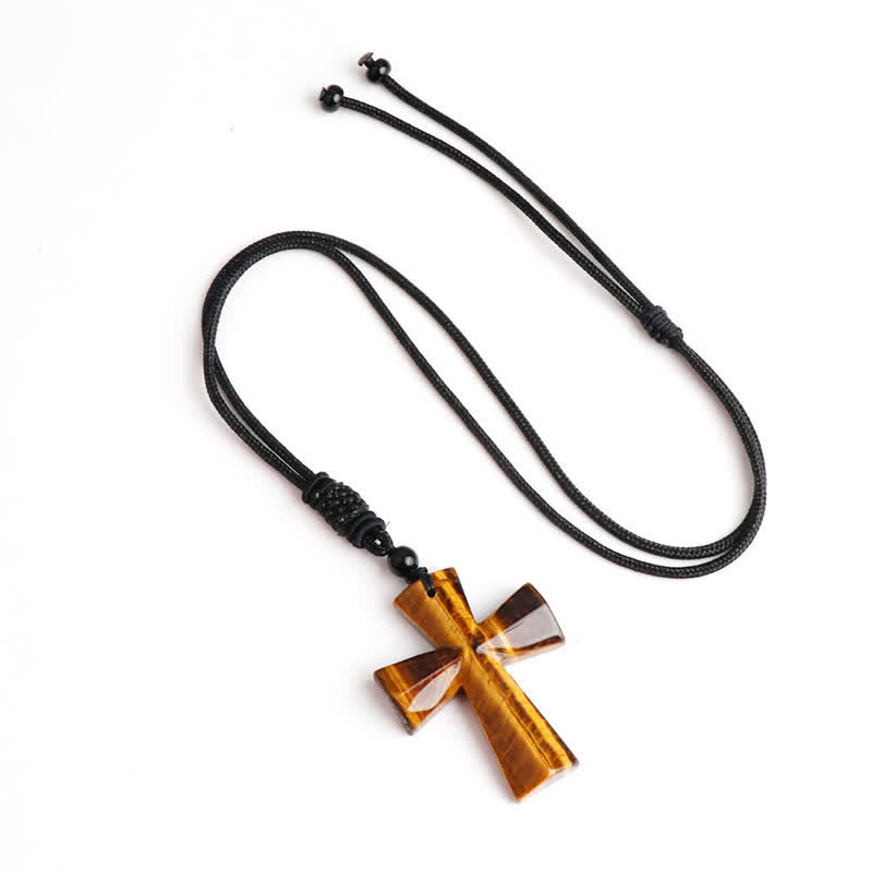 Christianartworkshop Polished Crystal Cross Knot Cord Necklace: Bearer of Gentle Heavenly Comfort - Tiger's Eye - image 1