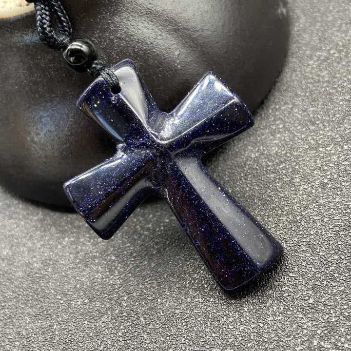 Christianartworkshop Polished Crystal Cross Knot Cord Necklace: Bearer of Gentle Heavenly Comfort - Synthetic Blue Sandstone - image 16