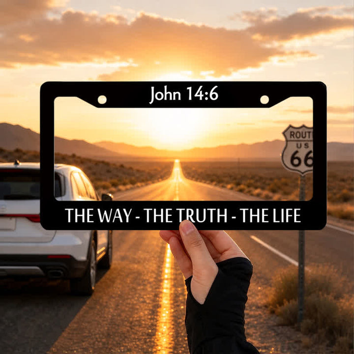 Christianartworkshop John 14:6 Scripture Printed Metal Car Frame: Vessel of Gentle Heavenly Solace - 12.24"*6.26"*0.4"/31.1cm*15.9cm*1cm (Standard 6"x12" US plate size) - image 0