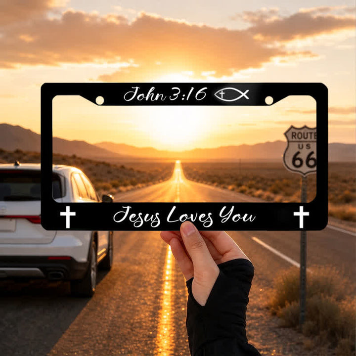 Christianartworkshop Cross & Ichthys Scripture Car License Frame: Beacon of Timeless Heavenly Truth - 12.24"*6.26"*0.4"/31.1cm*15.9cm*1cm (Standard 6"x12" US plate size) - image 0