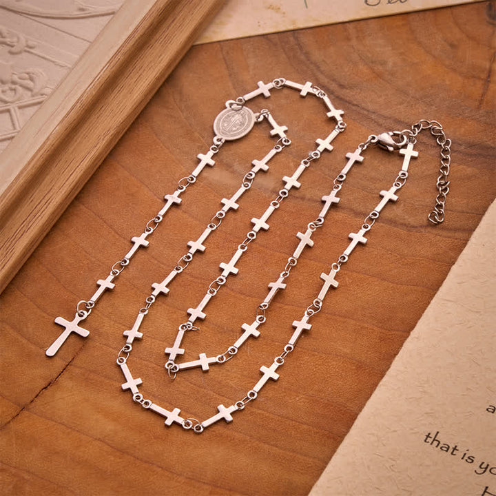Christianartworkshop Our Lady Medal Cross Link Rosary: Token of Gentle Divine Comfort - Silver - Our Lady & Cross C - image 12