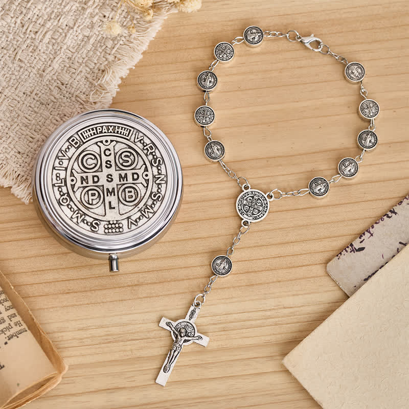 Christianartworkshop Engraved St Benedict Rosary Bracelet With Crucifix - St Benedict Medal & Crucifix - image 0