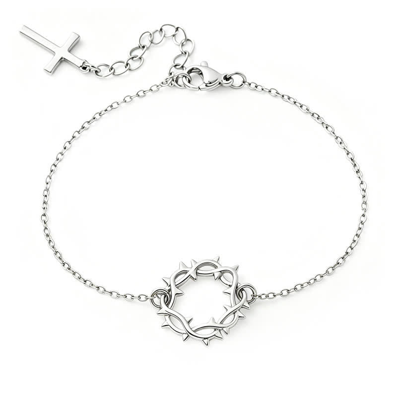 Christianartworkshop Crown of Thorns & Cross Copper Chain Bracelet: Token of Gentle Divine Comfort - Silver - image 5