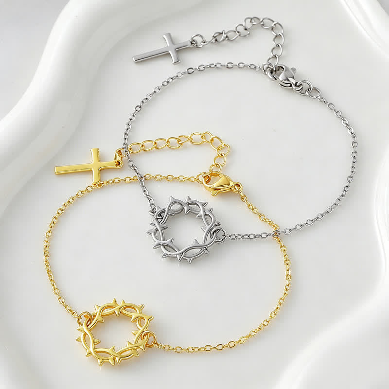 Christianartworkshop Crown of Thorns & Cross Copper Chain Bracelet: Token of Gentle Divine Comfort - image 0