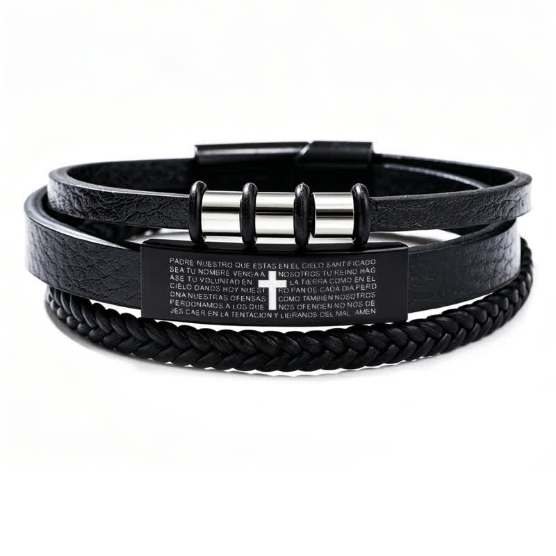 Christianartworkshop Scripture Engraved Cross PU Leather Stack Bracelet: Token of Gentle Divine Comfort - Cross D - image 4