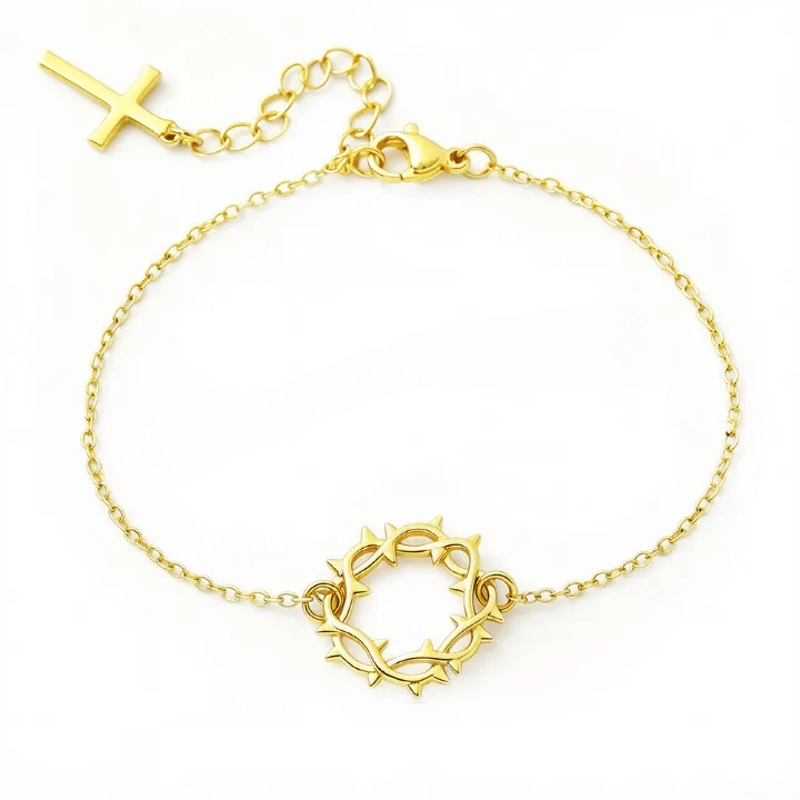 Christianartworkshop Crown of Thorns & Cross Copper Chain Bracelet: Token of Gentle Divine Comfort - Golden - image 4