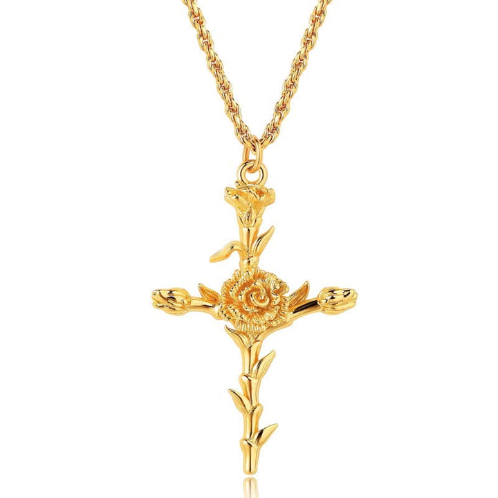 Christianartworkshop Polished Zinc Alloy Birth Flower Cross Necklace: Icon of Warm Heavenly Blessing - Carnation - image 2