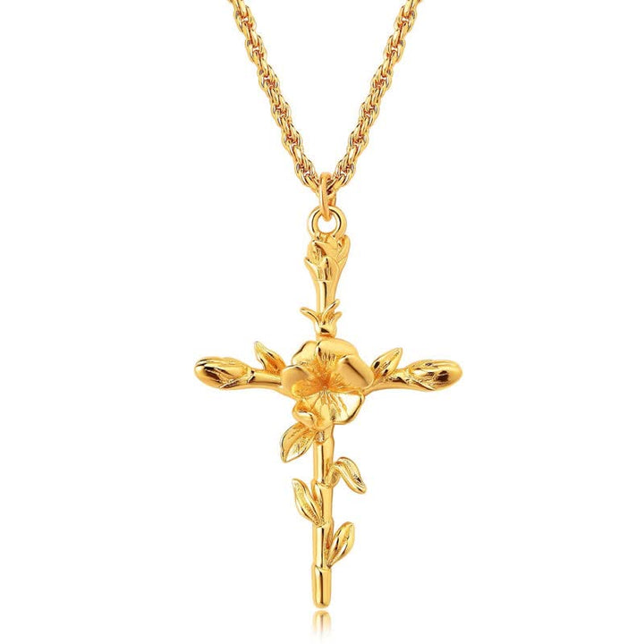 Christianartworkshop Polished Zinc Alloy Birth Flower Cross Necklace: Icon of Warm Heavenly Blessing - Violet - image 3
