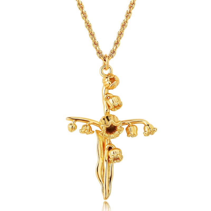 Christianartworkshop Polished Zinc Alloy Birth Flower Cross Necklace: Icon of Warm Heavenly Blessing - Lily - image 6