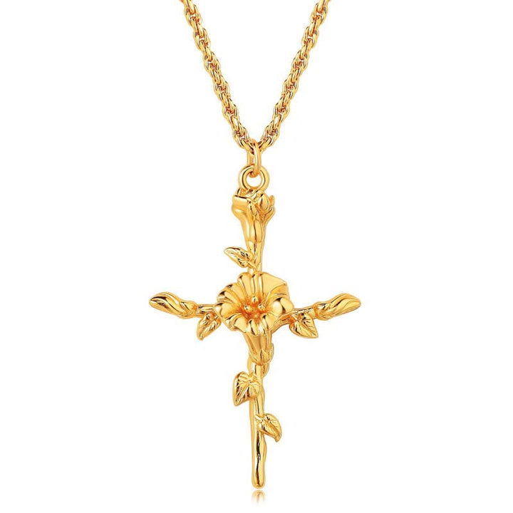 Christianartworkshop Polished Zinc Alloy Birth Flower Cross Necklace: Icon of Warm Heavenly Blessing - Poppy - image 9