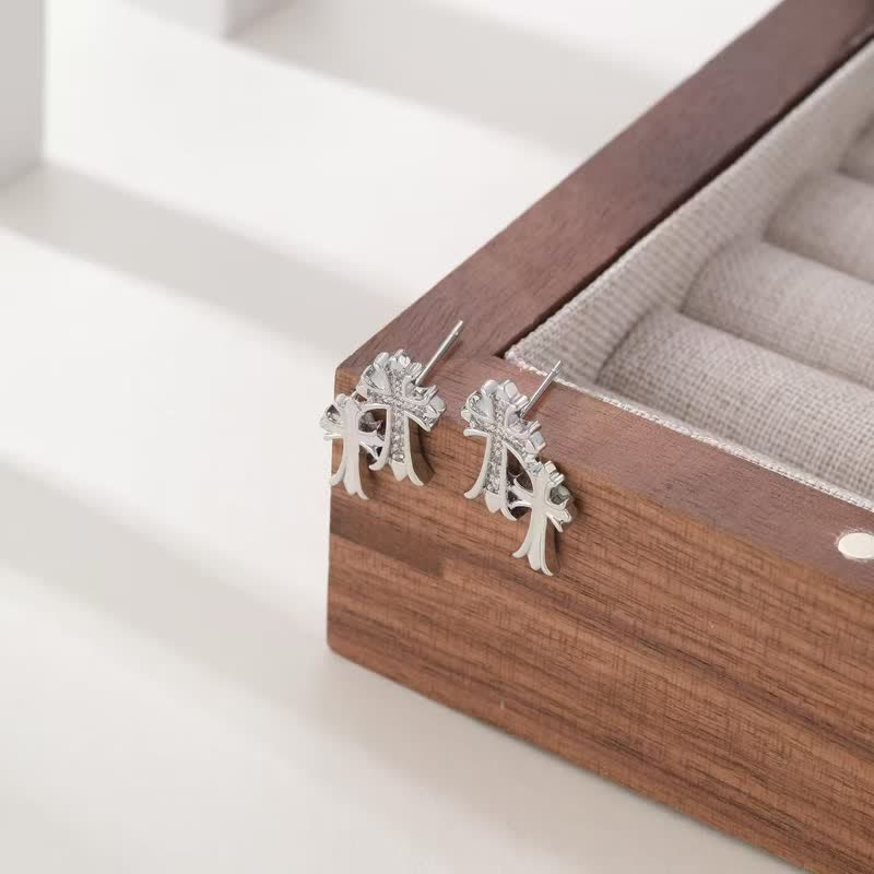 Christianartworkshop Polished Copper Double Cross Stud Earrings: Icon of Warm Heavenly Blessing - image 3
