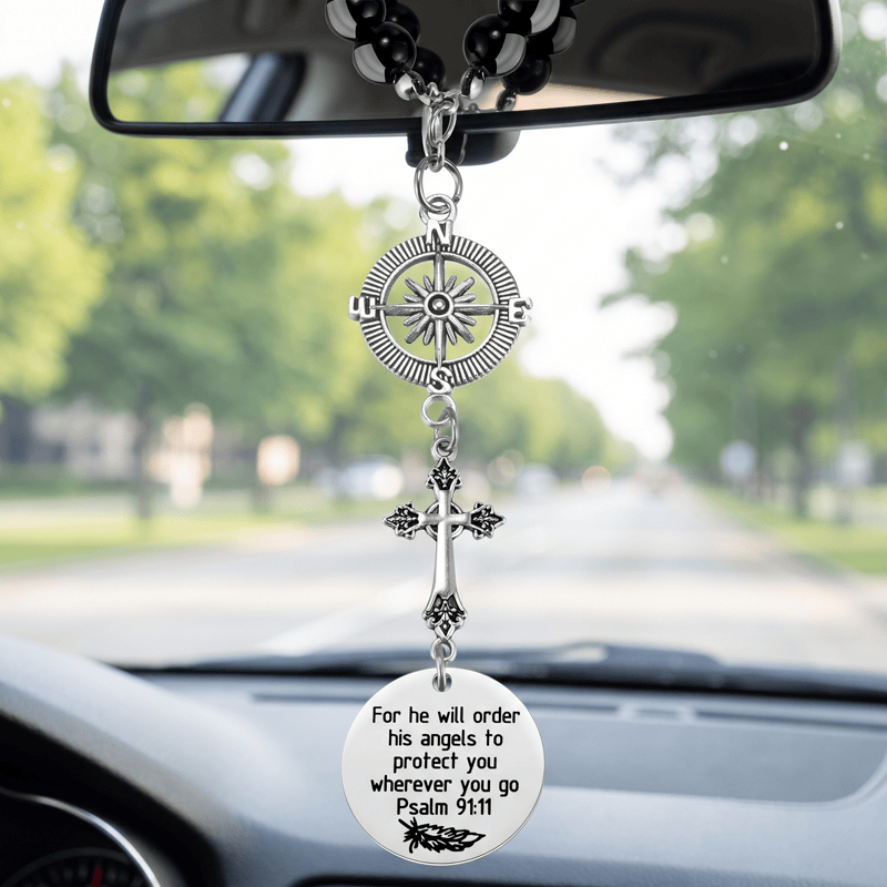 Christianartworkshop Engraved Scripture Cross Car Pendant: Token of Gentle Divine Travel Protection - 15.75''/40cm - image 4