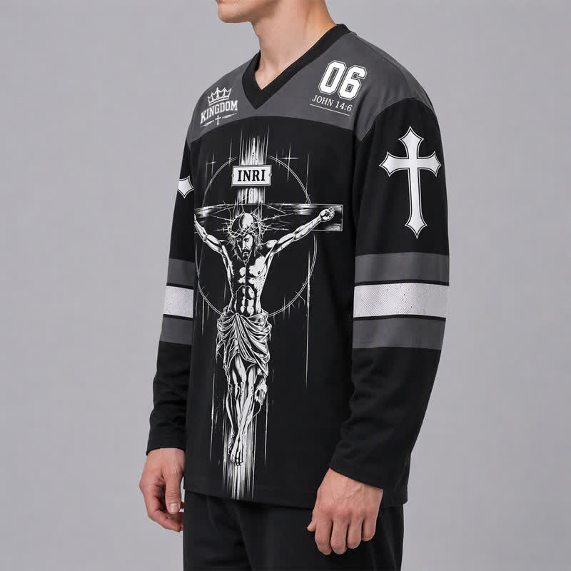 Christianartworkshop Walk By Faith Black Streetwear Hockey Jersey - image 5
