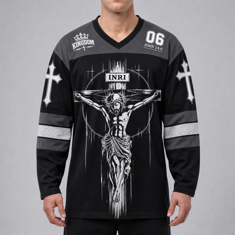 Christianartworkshop Walk By Faith Black Streetwear Hockey Jersey - image 3