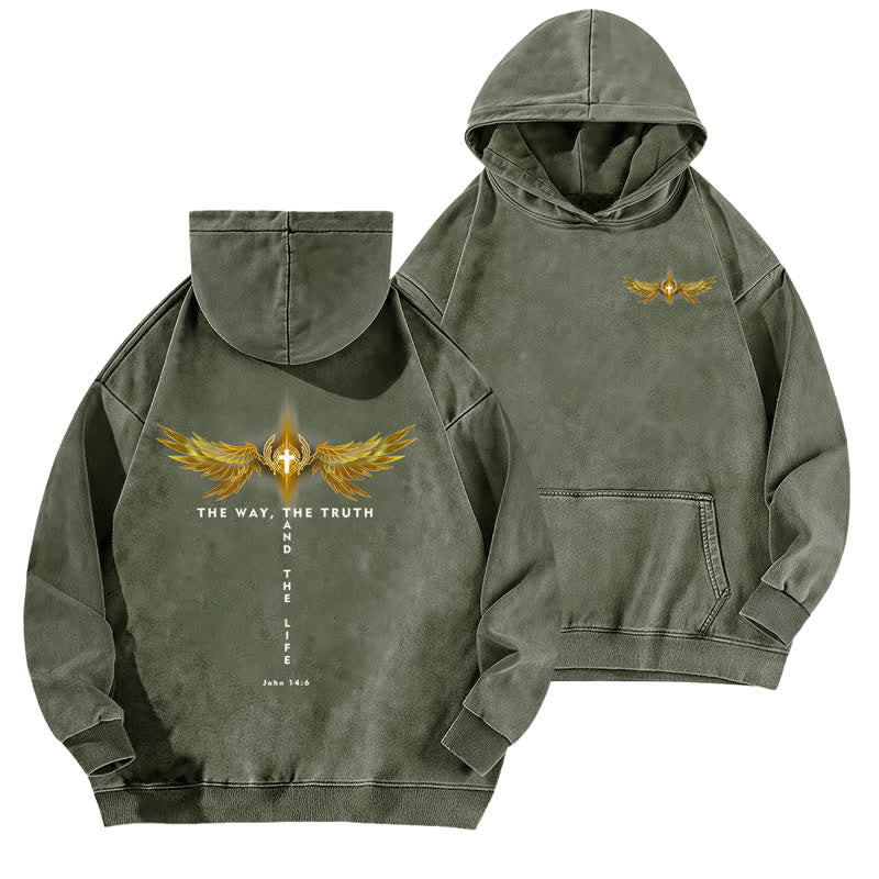 Christianartworkshop The Way The Truth And The Life Washed Hoodie - Army Green - 5XL - image 12