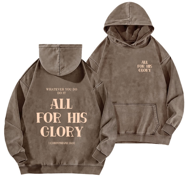 Christianartworkshop All For His Glory Verse Print Beige Washed Hoodie - Coffee - 5XL - image 12