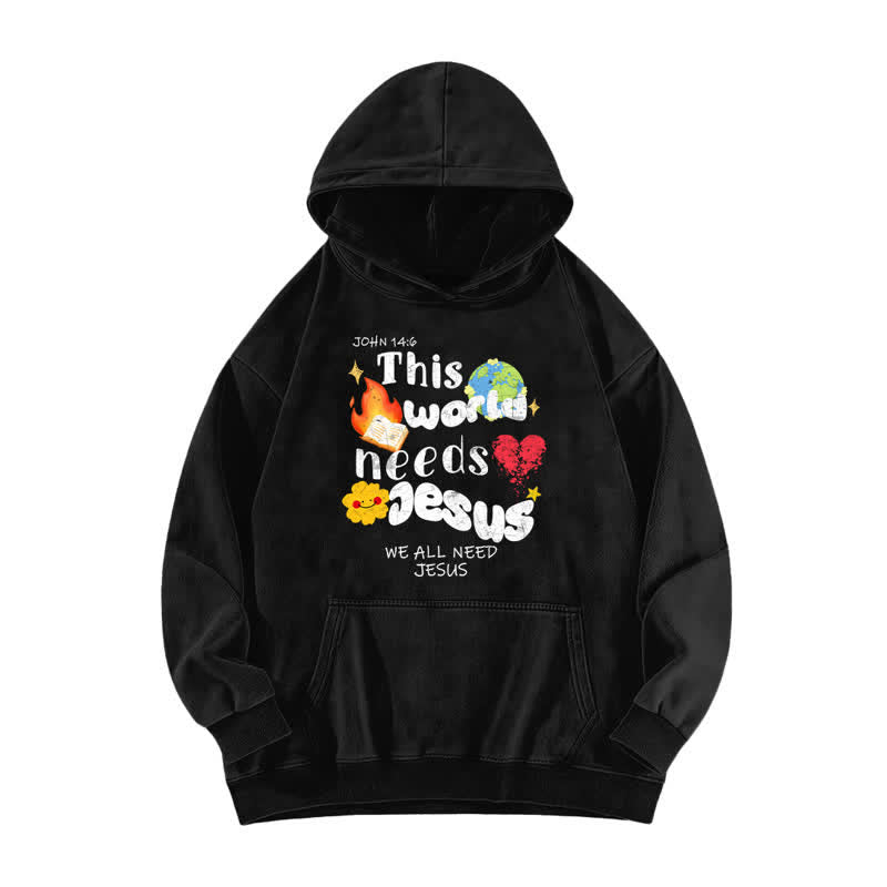 Christianartworkshop This World Needs Jesus Vintage Streetwear Washed Hoodie - Black - 5XL - image 1