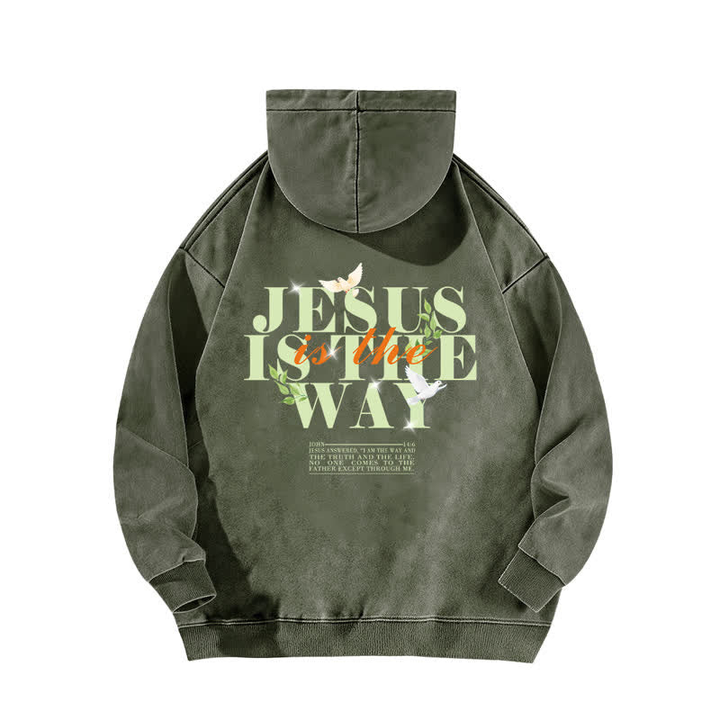 Christianartworkshop Jesus Is The Way Vintage Olive Washed Hoodie - image 1