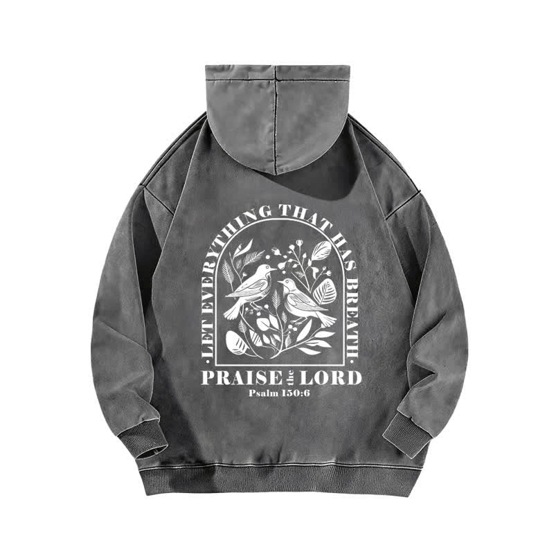 Christianartworkshop Praise The Lord Botanical Bird Beige Washed Hoodie - image 7