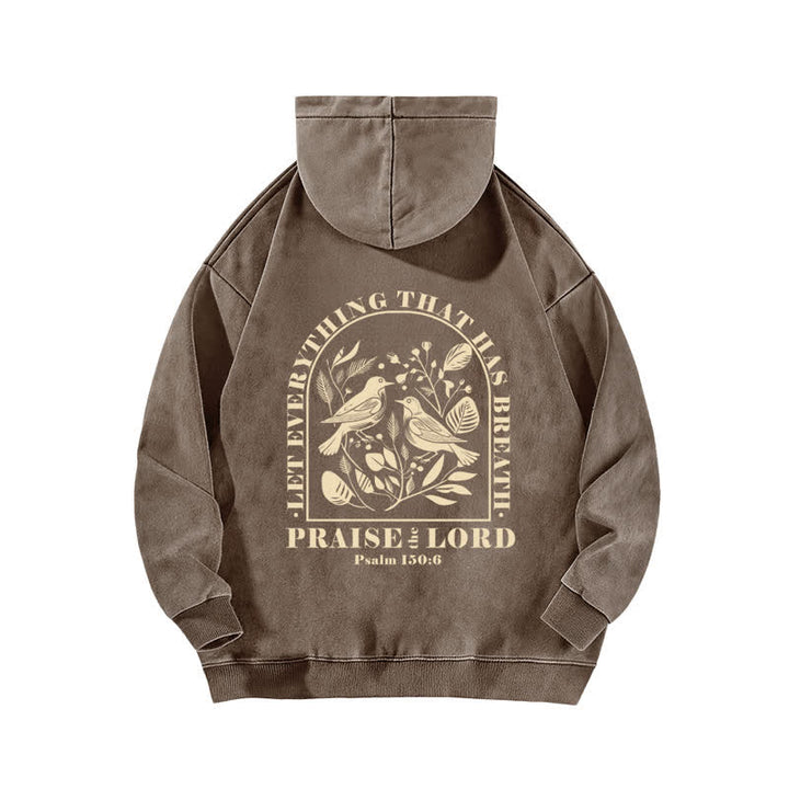 Christianartworkshop Praise The Lord Botanical Bird Beige Washed Hoodie - image 13