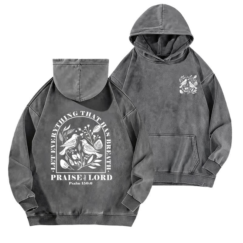 Christianartworkshop Praise The Lord Botanical Bird Beige Washed Hoodie - Grey - 5XL - image 6