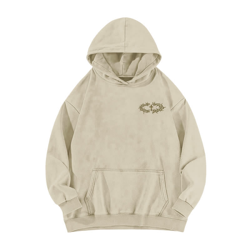 Christianartworkshop Crown Of Thorns Cross Graphic Beige Washed Hoodie - image 2