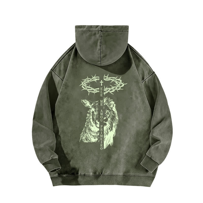 Christianartworkshop Crown Of Thorns Cross Graphic Beige Washed Hoodie - image 10