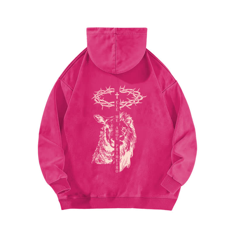Christianartworkshop Crown Of Thorns Cross Graphic Beige Washed Hoodie - image 16