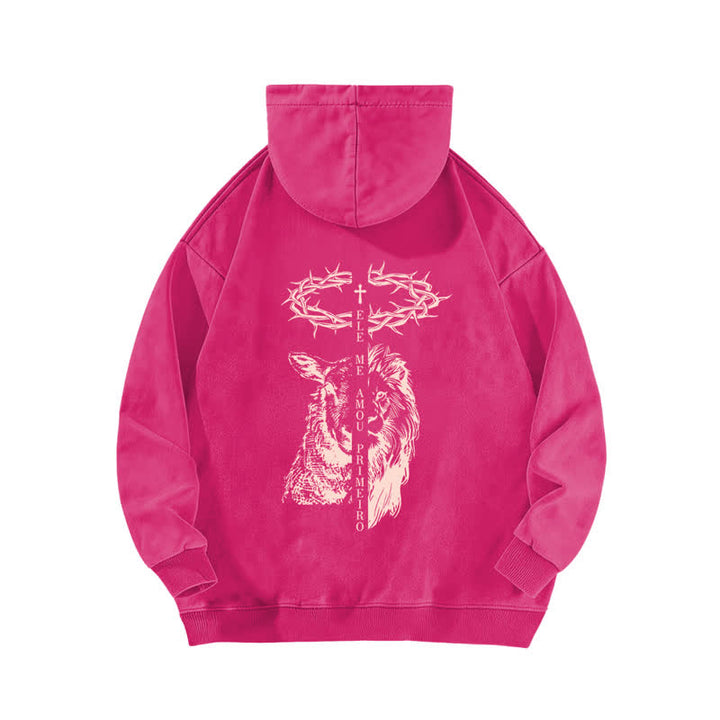 Christianartworkshop Crown Of Thorns Cross Graphic Beige Washed Hoodie - image 16
