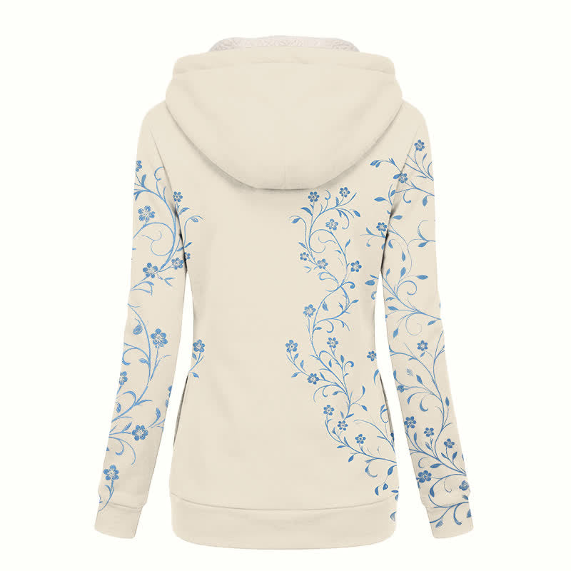 Christianartworkshop Beige Floral Vine Hooded Fleece Coat For Women - image 1