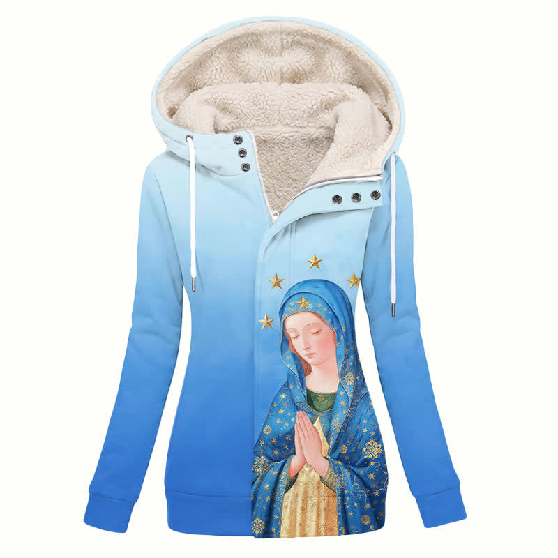 Christianartworkshop Blue Ombre Madonna Art Hooded Women's Fleece Coat - US16,UK/AU20,EU48(4XL) - image 0