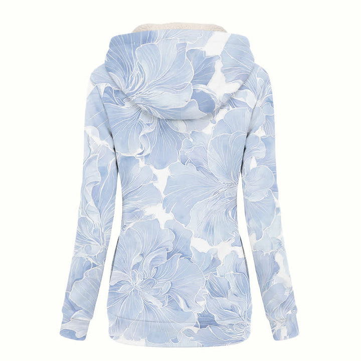 Christianartworkshop God Is Always On Time Blue Floral Hooded Fleece Coat - image 1