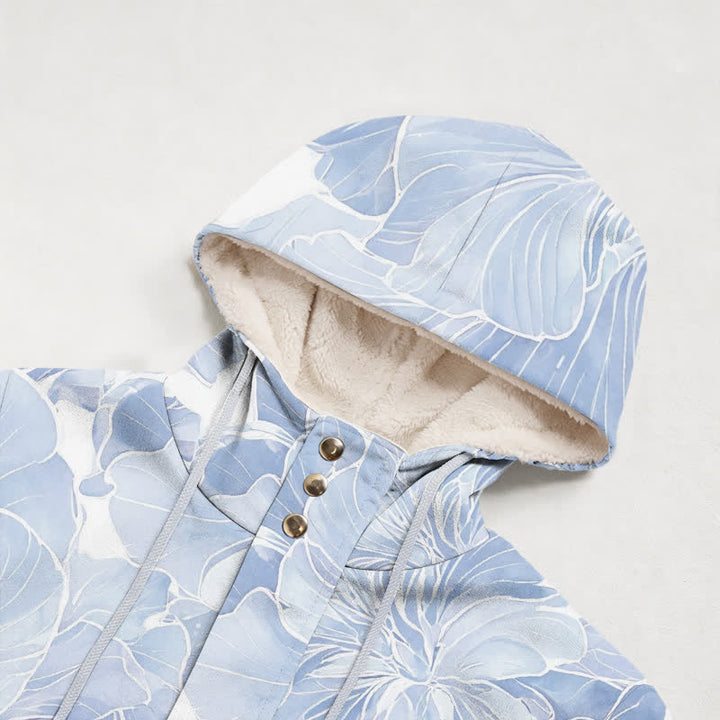 Christianartworkshop God Is Always On Time Blue Floral Hooded Fleece Coat - image 2