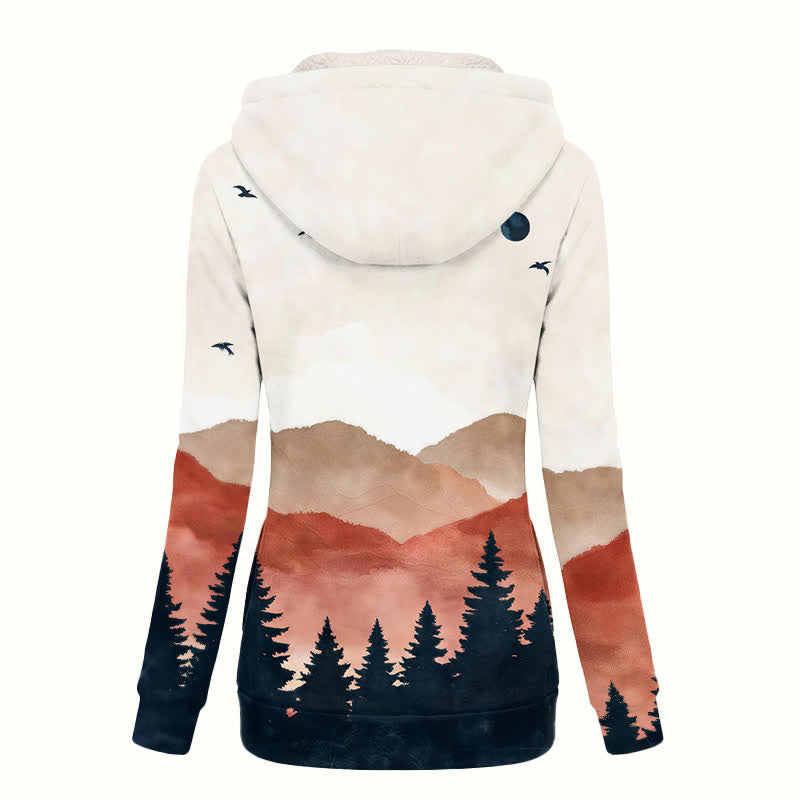 Christianartworkshop Beige Mountain Sunset Sherpa Hooded Women's Fleece Coat - image 1