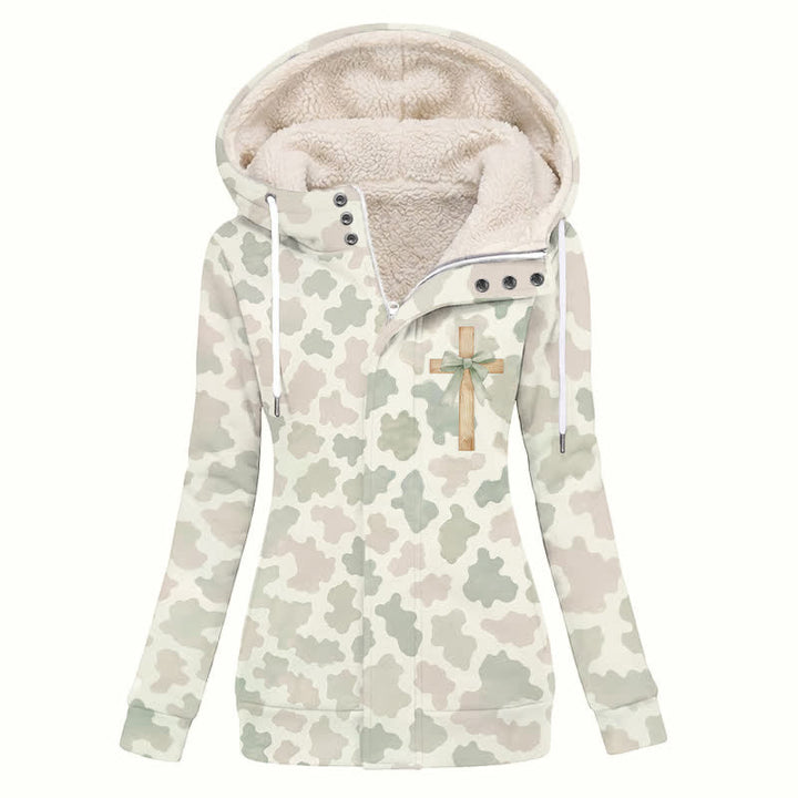 Christianartworkshop Neutral Camo Cross Charm Hooded Women's Fleece Coat - US16,UK/AU20,EU48(4XL) - image 0