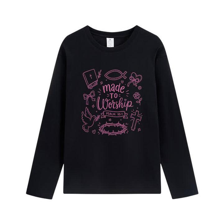 Christianartworkshop Made To Worship Psalm 95:1 Graphic Long-Sleeve T-Shirt - Black - 4XL - image 5