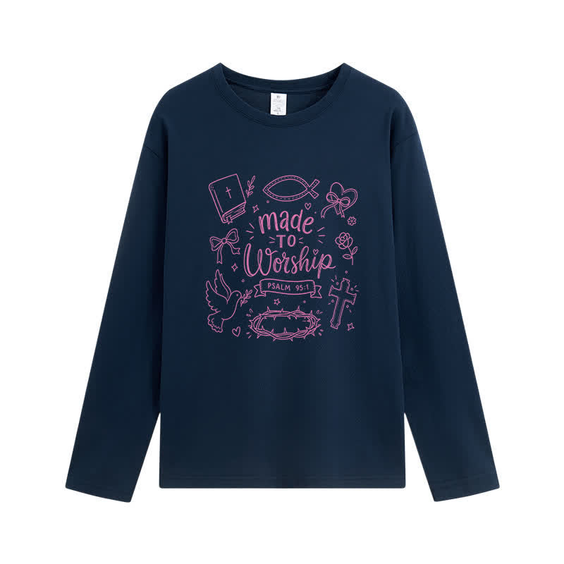 Christianartworkshop Made To Worship Psalm 95:1 Graphic Long-Sleeve T-Shirt - Royal Blue - 4XL - image 6
