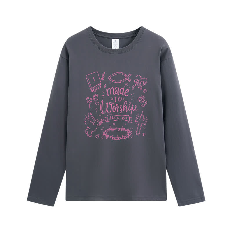 Christianartworkshop Made To Worship Psalm 95:1 Graphic Long-Sleeve T-Shirt - Grey - 4XL - image 8
