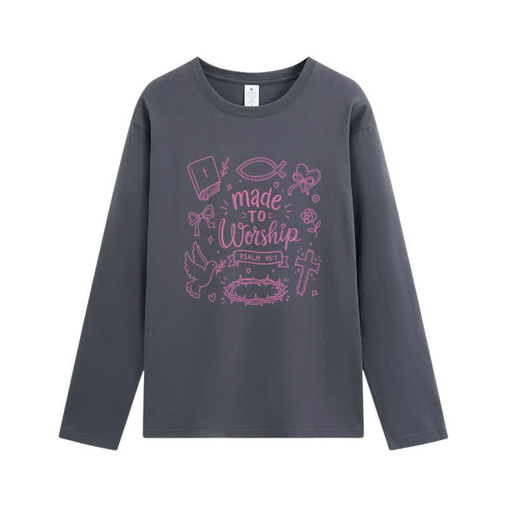Christianartworkshop Made To Worship Psalm 95:1 Graphic Long-Sleeve T-Shirt - Grey - 4XL - image 8