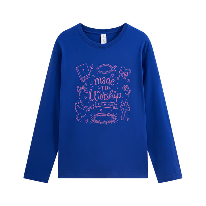 Christianartworkshop Made To Worship Psalm 95:1 Graphic Long-Sleeve T-Shirt - Navy Blue - 4XL - image 7